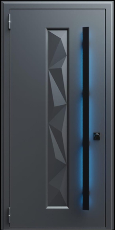 Входная термодверь с металлофиленкой, длинной ручкой с подсветкой и порошковым покрытием RAL 7021 (тип №7)